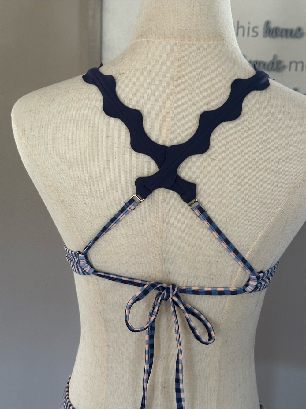 Xhilaration Navy and White Gingham Bikini with Scallop Trim - Picture 9 of 11